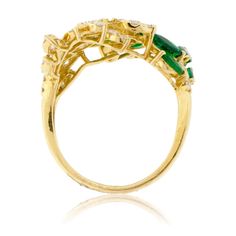 18K Yellow Gold .66ctw Diamond & 1.40ctw Emerald Ring Product Details Ring Information Center Gemstone Accent Stones Style #: RON JLRY4315 Type: Emerald Type: Diamond Metal Type: 18K Yellow Gold Shape: Marquise Shape: Round Number: 1 Number: 56 Carat Weight: 1.40ctw Carat Weight: .66ctw Product Measurements Widest Width (A): 17.0mm Thickness (B): 2.75mm Band Width (C): 2.2mm Shipping & Processing Standard Shipping is Free and typically takes 2-3 Days! Need it Faster? Select Expedited Shi Aquamarine Studs, Interlocking Ring, Diamond Cluster Engagement Ring, Diamond Fashion Rings, 1 Number, Cluster Engagement Ring, Pink Morganite, Detailed Ring, Halo Diamond Ring