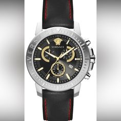 Brand Versace Type Wristwatch Mpn Ve2e00121 Department Men Collection Name New Chrono Gender Men's Case Shape Round Case Material Stainless Steel Case Back Closed Case Crystal Sapphire Crystal Scratch Resistant Case Water Resistance 50 M (165 Feet) Case Width (Mm) 45 Case Thickness (Mm) 13 Dial Color Black Other Dial Color Black Band Type Strap Band Material Leather Band Color Black Other Band Color Black Band Size Width (Mm) 22 Fits Wrist Up To (Inches) 7.5 Band Clasp Deployment Clasp Movement Designer Watch With Metal Dial For Business, Designer Leather Watch With Metal Dial, Silver Luxury Chronograph Watch, Luxury Silver Chronograph Watch, Silver Designer Chronograph Watch, Designer Formal Chronograph Watch With Metal Dial, Designer Chronograph Watch With Metal Dial For Formal Occasions, Designer Chronograph Watch With Metal Dial For Formal Events, Designer Business Watches With Tachymeter