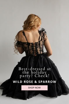 Inspired by two of our signature styles, the Pas-de-deux (Dance for two) Dress is the quintessential Wild Rose & Sparrow dark feminine gown. Perfect for a statement holiday party dress. The bustier bodice features an intricate black embroidery across sheer black netting, separated by satin encased boning. The embroidery features 3D florals. Main Character Dress, Penthouse Party, Dress And Corset, Formal Midi Dress, Venice Photos, Holiday Party Dress, Dark Fairytale, Corset Skirt, Tier Dress