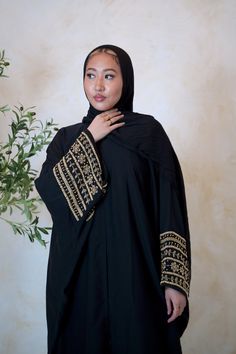 Black Beaded Sleeves Belted Open Front Abaya-PREORDER Beaded Sleeves, Ceremonial Clothing, Open Abaya, Swimsuits Outfits, Maxi Cardigan, Maxi Skirt Dress, Lace Kimono, Kimono Sleeves, Belt Tying