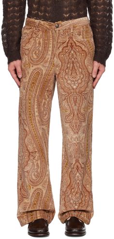 Relaxed-fit straight-leg cotton corduroy trousers. Jacquard paisley pattern throughout. · Belt loops · Five-pocket styling · Zip-fly Supplier color: Pink paisley Desi Fusion, Fusion Fashion, Paisley Pants, Trouser Outfit, Corduroy Trousers, Pink Paisley, Paisley Pattern, Printed Pants, Corduroy Pants