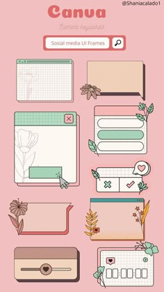 a bunch of different types of paper on a pink background with the words canva written in