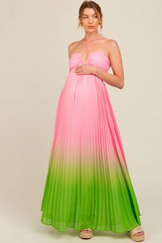 Light Pink Ombre Pleated Halter Cutout Maternity Maxi Dress – PinkBlush Pink Maxi Length Maternity Dress For Spring, Pink Maturnity Dress, Spring Maternity Pink Gown, Pink Floor-length Maternity Dress, Pink Bump-friendly Maternity Dress, Maternity Maxi Dress, Maternity Maxi, Pregnancy Maxi Dress, Pink Ombre