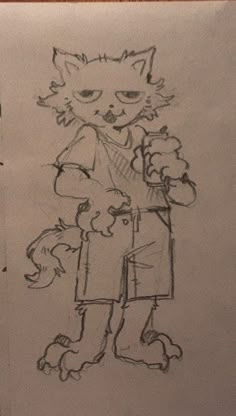 a drawing of a cat holding a teddy bear