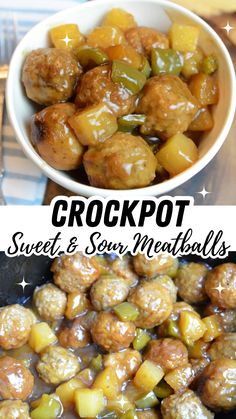 crockpot sweet and sour meatballs in a white bowl