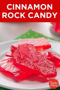 cinnamon rock candy on a white plate