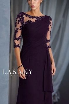 Lasaky - Elegant Long Lace and Sheer Mesh Round Neck Wedding Gown Fest Outfits, Mother Of The Bride Dresses Long, Mother Of The Bride Gown, Mother Of The Groom Dresses, Mother Of Groom Dresses, Bride Groom Dress, Mother Of Groom, Mob Dresses, فستان سهرة