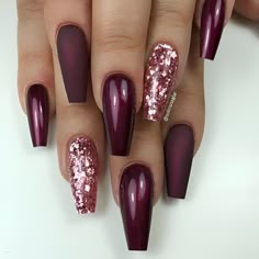 30 Red Wine Nail Ideas To Celebrate Autumn Long Coffin Nail Designs, Burgundy Nail Designs, Coffin Nail Designs, Burgundy Background, Modern Nails, Pretty Nail Art Designs, Wedding Nails Design, Burgundy Nails, Coffin Nails Long