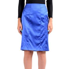 Just Cavalli Women's Bright Blue Straight Pencil Skirt Us S It 40 Retail Value: $695.00 This Is Authentic Just Cavalli Women's Bright Blue Straight Pencil Skirt Sku: Kj-19568 Material: 96% Polyester 4% Spandex Country/Region Of Manufacture: Italy Measured Waist: 26" Length: 22" Blue Fitted Skirt With Pockets, Fitted Blue Skirt With Pockets, Designer Fitted Formal Skirt, Blue Silk Lined Bottoms, Blue Silk Lined Skirt, Blue Knee-length Skirt For Evening, Blue Knee-length Evening Skirt, Blue Evening Skirt, Knee-length, Designer Fitted Silk Skirt