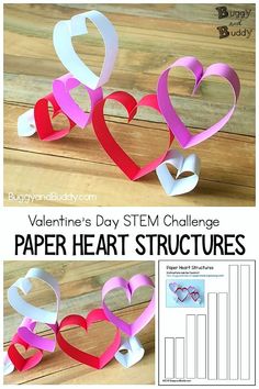 This activity using paper hearts can simply be used as a fun Valentine’s Day craft, or you can turn it into a cool STEM or  STEAM building activity by proposing various challenges to the kids. Children can use the free printable template. #valentinesday #stem #steam #heartcraft #valentine #valentinesdaycraft #kidscrafts #kids Crafts For 4th Graders, Valentine Stem, Valentine Art Projects, Valentine Art, Stem Challenge, Folding Origami, Preschool Valentines, Valentine Activities