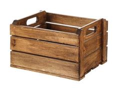 an old wooden crate with handles is shown on a white background for use as a storage container