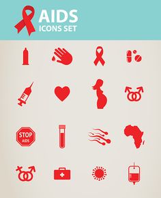 red aids icons set on white background