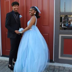 Cinderella Sweet 16 Dress, Light Blue Prom Couple, Cinderella Prom Dresses, Couples Outfits Black People, Prom Black Couples, Blue Prom Dresses Black Women, Blue Prom Couple, Black Cinderella, Prom 2k24