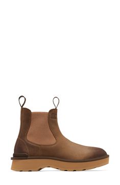 Waterproof suede and full-grain leather elevate this rugged Chelsea boot with double pull-tabs for easy on/off and a lightweight, EVA-cushioned sole. 1 1/2" heel; 1" platform; (size 8.5) 5 1/4" shaft Waterproof: protects against rain, puddles and slush to keep feet dry in wet conditions Elastic gore insets Leather upper/synthetic and textile lining/rubber sole Imported Suede Moc Toe Boots For Outdoor Work, Suede Work Boots With Rubber Sole For Outdoor Work, Outdoor Suede Work Boots With Lug Sole, Outdoor Suede Work Boots With Steel Toe, Brown Suede Steel Toe Work Boots, Rugged Waterproof Suede Work Boots, Fall Suede Work Boots With Reinforced Toe, Outdoor Suede Steel Toe Work Boots, Suede Work Boots With Reinforced Toe For Fall