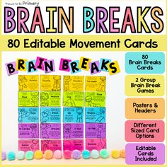 the brain breaks game is shown with instructions for each individual's abilities to use