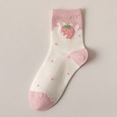 Kawaii Pink Strawberry Cotton Socks - Juneptune Cute Multicolor Socks For Gifts, Cute Soft Pink Socks, Playful Soft White Socks, Soft White Spring Socks, Playful Summer Socks As A Gift, Playful Summer Socks For Gifts, Playful Summer Gift Socks, Trendy Soft Socks For Stocking Stuffers, Cute Soft White Socks