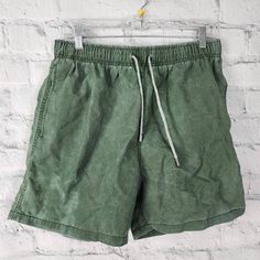 Vintage Summer Swim Shorts Sz Xl Green Pockets A19 Khaki Beach Shorts With Elastic Waistband, Casual Bottoms With Elastic Waistband For Weekend, Casual Green Swim Trunks With Built-in Shorts, Casual Swim Trunks With Short Leg For Vacation, Outdoor Bottoms With Pockets For Beach Season, Casual Short Leg Swim Trunks For Vacation, Casual Bottoms With Built-in Shorts For Weekend, Casual Khaki Beach Shorts, Casual Solid Color Short Leg Swim Trunks