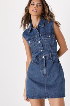 Ready to Charm Medium Wash Denim Mini Dress Mini Dress Blue, Country Dresses, Lulu Fashion, Denim Mini Dress, Mod Dress, Versatile Dresses, Denim Mini, Retro Outfits, Large Size Dresses