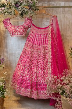 The Nazia lehenga features a bright pink lehenga that is hand-embroidered with fine glass beads, pearls, and thread. It is paired with a matching blouse and dupatta.by Chamee and Palak. DELIVERY TIMEPlease allow 8-12 weeks for your outfit to arrive. FABRIC DETAILSRaw silk, Net. Turkish Wedding, Pink Lehenga, 12 Weeks, Skirt Length, Bright Pink, Your Outfit, Lehenga, Hand Embroidered, Glass Beads