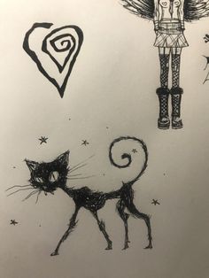 a drawing of a cat and an angel