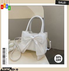 Women Fashion Bowknot Solid Color Messenger Bag White Party Bag With Bow, White Party Bags With Bow, Chic Party Bag With Ribbon Detail, Chic Party Bag With Ribbon, Chic White Satchel As Gift, Elegant Bags With Decorative Bow, Trendy White Bag With Bow, White Bow Bag For Gift, White Bag With Bow For Gift