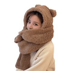 PRICES MAY VARY. [ Size ] - Loosen design in one size, range from 7- 7 1/8 (55-56 cm), widely fit for women. Good elasticity makes it accommodated any head size. [ Cute Beanie Hat ] - Super cute bear ear on the top, attached fuzzy fluffy scarf, make you a cute bear image, with face thinner effect ,making it cute! A must have for sweet girls! [ Feature ] - Casual winter warm beanie hat, cute and comfortable to wear. With beanie hat and scarf set, easy for carry-on while outing. Touches soft, comf Bear Ear Beanie, Fluffy Scarf, Women's Balaclava, Kawaii Hat, Ears Hat, Ear Beanie, Fleece Beanie, Kawaii Bear, Fluffy Knit