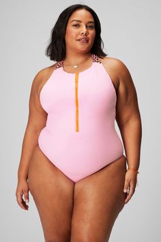 Zip-Front Racerback Shaping One-Piece Swimsuit Fabletics orange/pink female Activewear >> Womens >> Swim >> One-Pieces plus Swim Zip-front racerback one-piece swimsuit. Sporty One-piece Pink Swimwear, Sporty Pink One-piece Swimwear, Pink Racerback Swimwear Stretch Fit, Pink Racerback Stretch Swimwear, Pink Stretch Racerback Swimwear, Pink Racerback Swimwear For Workout, Pink Racerback Swimwear For Swimming, Pink Racerback Workout Swimwear, Pink Racerback Swimwear