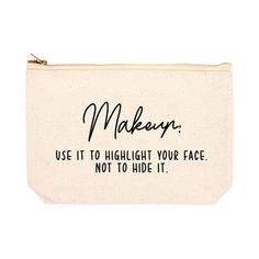 This 6.5" X 9" makeup pouch bag is the perfect size for all your favorite makeup accessories. Order in bulk for a girl’s birthday, women’s retreat, or bridal party. Right in time for the holiday season, these makeup bags are a cute travel gift. The small canvas pouches have many uses for more than just holding makeup. With its heavy-duty canvas material, place any item from toiletries to pencils and it will hold safely. Choose from several witty designs that are perfect for the makeup lover - fr Funny Makeup Bag, Funny Makeup, It Makeup, Eco Friendly Makeup, Usa Funny, Makeup Humor, Canvas Makeup Bag, Canvas Cosmetic Bag, Canvas Bags