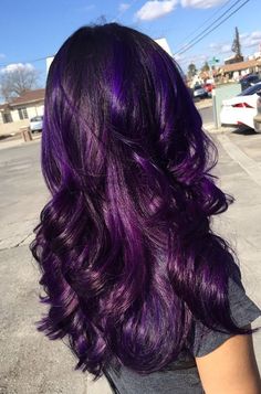 Dark Purple Baylage Hair, Purple Hair With Dimension, Long Violet Hair, Dark Purple Halo Hair, Black And Purple Halo Hair, Purple Hair With Purple Highlights, Deep Purple Hair On Black Women, Brunette To Purple Hair, Purple Hair With Layers