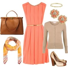 . Pandora Set, Peach Dress, Celine Luggage, Coral Dress, Small Handbag, Celine Bag, Complete Outfits, Work Attire, Work Fashion