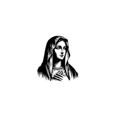 a black and white drawing of the virgin mary