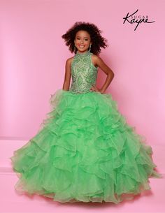 Sugar Kayne C326 Kiwi Girls Preteens Pageant Dress Ruffled Long Skirt High Neckline Crystal Bodice Sleeveless Ruffled Long Skirt, Baby Christening Outfit, Johnathan Kayne, Girls Communion Dresses, Girls Pageant Dresses, Christening Dress, Feel Like A Princess, Steal The Spotlight, Christening Gowns