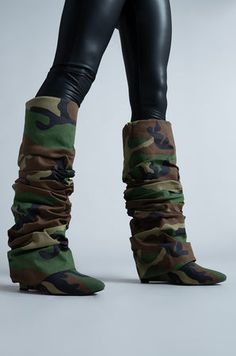 AZALEA WANG ZUMMA CAMO RUCHED WEDGE BOOT Adidas Adifom, Boot Sneakers, Rhinestone Boots, Camo Shoes, Black Thigh High Boots, Platform Heels Boots, Black Thigh High, Azalea Wang, Wedge Heel Boots