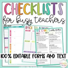 checklist for busy teachers with the text, 100 % editable forms and text