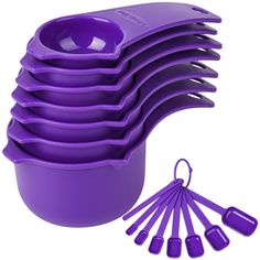 PRICES MAY VARY. Measuring cups and spoons set 15: 7 purple plastic measuring cups: 1/8cup-30ml;1/4cup-60ml;1/3cup-80ml; 1/2cup-120ml; 2/3cup-160ml; 3/4cup-180ml; 1cup-240ml; 7 purple plastic measuring spoons:1/8tsp-0.63ml;1/4tsp-1.25ml;1/2 tsp-2.5ml;3/4 tsp-3.75ml;1tsp-5ml;1/2tbsp-7.5ml; 1tbsp-15ml; 1 X Leveler. Engraved Measuring Markings – Every kitchen black measuring cups and spoons in this set has the accurate measurements size in Us and Metric engraved on the handle clearly, what will hel Kitchen Purple, Dry Measuring Cups, 7 Spice, Measuring Cups And Spoons, Measuring Cups & Spoons, Measuring Cups Set, Baking Kitchen, Kitchen Black, I Love Purple