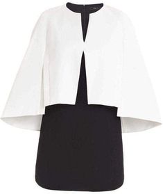 BCBGMAXAZRIACape Detailed Dress - Runway Catalog Modern Cape For Workwear, Spring Evening Cape Dress, Chic Cape Dresses For Spring, Chic White Open Front Dress, Spring Cape Dress With Draped Sleeves, Formal Cape With Cape Sleeves For Spring, Spring Dresses With Draped Sleeves And Cape, Chic Cape Dress For Formal Occasions, Chic Capelet For Workwear