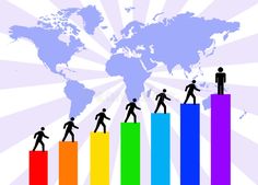 people are standing on the bar chart with world map in the background royalty free illustration