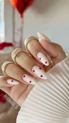 Milky Nails, February Nails, Valentine Nails, Valentines Day Nails, Fake Nails With Glue, Colorful Nails, Her Nails, Red Nail, Stick On Nails