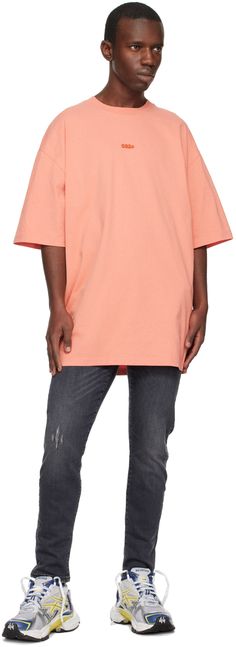 Organic cotton jersey T-shirt. · Rib knit crewneck · Logo embroidered at front · Dropped shoulders Supplier color: Washed terracotta Oversized Orange T-shirt For Streetwear, Oversized Crew T-shirt For Spring, Oversized Orange Crew Neck Top, Oversized Tshirt, Logo Embroidered, Rib Knit, Organic Cotton, Women Wear, Crew Neck