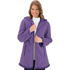 PRICES MAY VARY. Enjoy some cold weather coziness with this stylish polar fleece coat that features a sherpa lining for warmth and comfort Coat has a zippered front with sherpa trim detailing on the two pockets, cuffs and lining of the hood Easy-care, machine washable polyester Available in Beige, Purple, Black Cherry, Chocolate or Heather Grey| Imported| Sizes available in S (6-8) M(10-12), L(14-16), XL(18-20), and XXL(22-24) 
Collections Etc Women's Polar Fleece Sherpa Lined Zip Up Coat Purple Long Parka Jacket, Cherry Chocolate, Fleece Jacket Womens, Collections Etc, Target Clothes, Puffer Jacket Women, Fleece Coat, Womens Fleece, Casual Coat