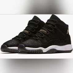 Limited Availability. The 2017 Air Jordan 11 Retro Heiress Black Stingray Gs Comes In A Black, Metallic Gold And White Infrared Color Scheme. This Sneaker Boasts A Glittering Metallic Top Made Of Black Suede. Great Condition. Size 7.5 Luxury Nike Sneakers For Sports, Luxury Jordan Lace-up Sports Shoes, Luxury Lace-up Jordan Sports Shoes, Luxury High-top Jordan Sports Shoes, Luxury High-top Jordan Shoes, Nike Luxury Sneakers, Luxury Nike Round Toe Sneakers, Luxury Nike Sneakers With Round Toe, Luxury Black Low-top Jordan Shoes