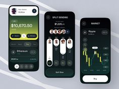 three smartphones with different app screens showing people's options for the market and how to use them