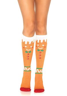 Warm your toes with these cozy knee-high socks! Featuring a holly jolly gingerbread man, they'll add a sweet and festive flair to any holiday outfit. Perfectly jolly for all your jingling bell-ing! Available in O/S, one size fits all only Sugarpuss Size Chart + Care Instructions Shipping Info Elf Costumes, Christmas Tights, Christmas Headwear, Gingerbread Design, Man Socks, Love Styles, J Valentine, Easy Halloween Costume, Holiday Socks