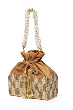 Polti Bag, Cutdana Work, Ethnic Clothes, Silk Clutch, Drawstring Purse, Beige Handbags, Show Piece, Applique Work