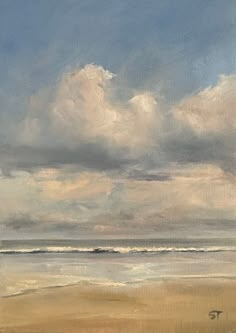 an oil painting of clouds over the ocean