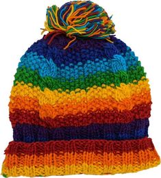 This is a cable round fleece-lined rainbow-colored pure wool hand-knit winter hat beanie with a multicolored rainbow pom at the top. One size fits most. It`s cute, warm, and comfy. The hat is designed for the outdoors, for the cold and windy conditions, including your ski trips. Or just wear it anytime to stay warm and cozy.Material: Wool (100% Wool with Fleece Lining)Length: 10 (inches)Width: 10 (inches)Hand wash gently in Cold WaterHand knitted wool hat from the foothill of the HimalayasUnisex Cream Accessories, Rainbow Beanie, Rainbow Accessories, Baked Alaska, Ski Trips, Woolen Hat, Wool Hat Knit, Bobble Hat, Wrap Around Skirt