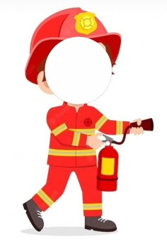 a cartoon fireman with a hose and helmet