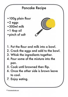 a recipe for pancakes with instructions to make it