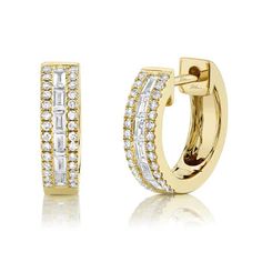 0.34ctw Diamond Baguette Huggie Earring - Gunderson's Jewelers Diamond Huggie Earrings, Diamond Baguette, Huggie Earring, Open Hoop Earrings, Jewelry Appraisal, Color Stones, Earrings Metal, Ruby Earrings, Triangle Earrings