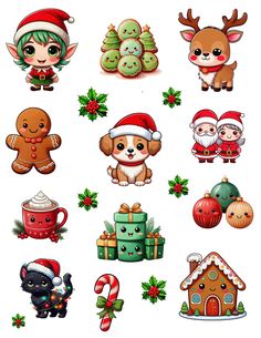 christmas stickers with cute animals and decorations